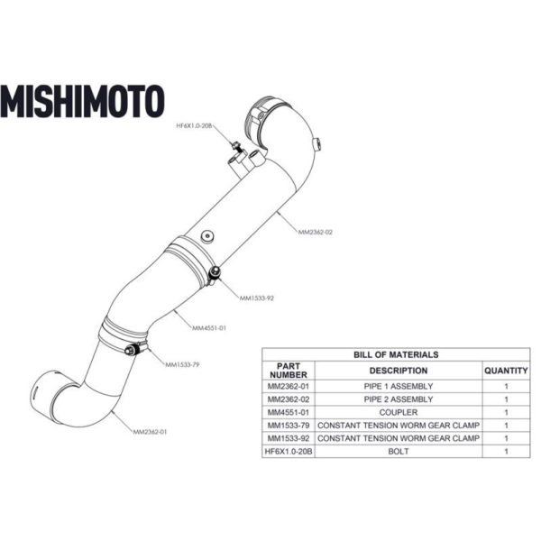 Charge Pipes Toyota Supra GR 3.0 A90 MK5 / BMW 340i G20 G21 / 440i G22 G23 / Z4 G29 B58 - Inlet Charge Pipe Mishimoto - immagine 3