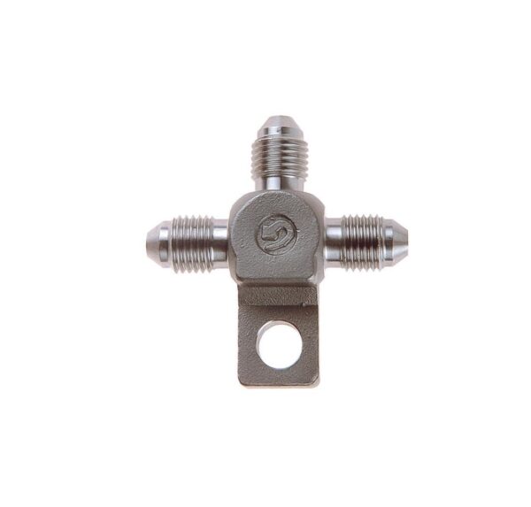 Raccordo a 3 vie riutilizzabile con 3 Filetti 3/8X24 JIC/UNF maschio e staffa - INOX 5130-03C
