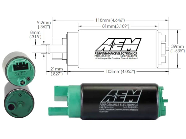 Pompa Benzina universale AEM 340lph In Tank High Flow Fuel Pump Kit (Compatible E85) - immagine 2