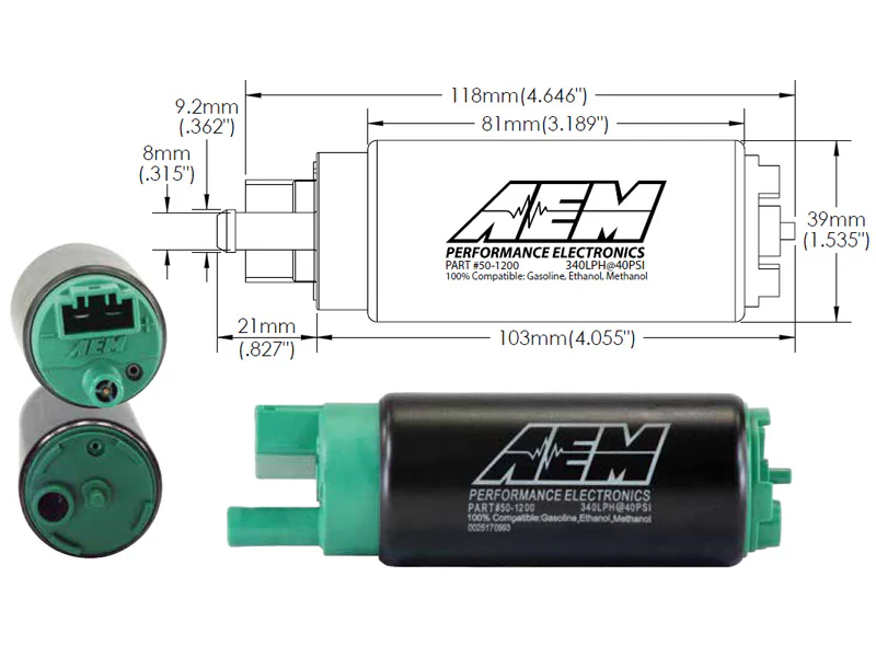 Pompa Benzina universale AEM 340lph In Tank High Flow Fuel Pump Kit (Compatible E85) - immagine 2
