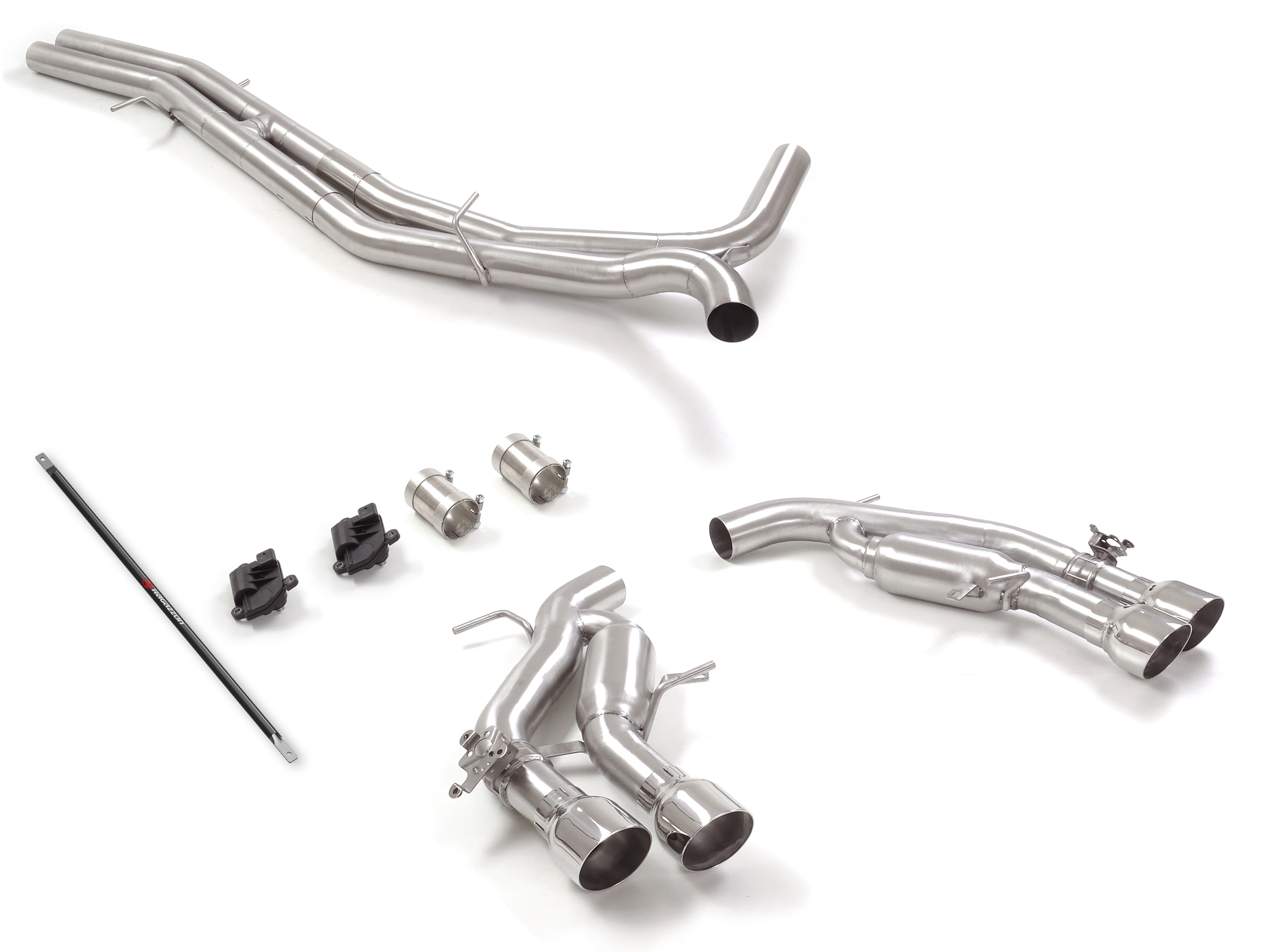 Tubo centrale Gr.N senza silenziatore inox + Posteriore inox sdoppiato Gr.N con terminali rotondi 2 / 2 x 102 mm Sport Line sfalsati – Audi RS6 (typ F2 2019>> – Ragazzon