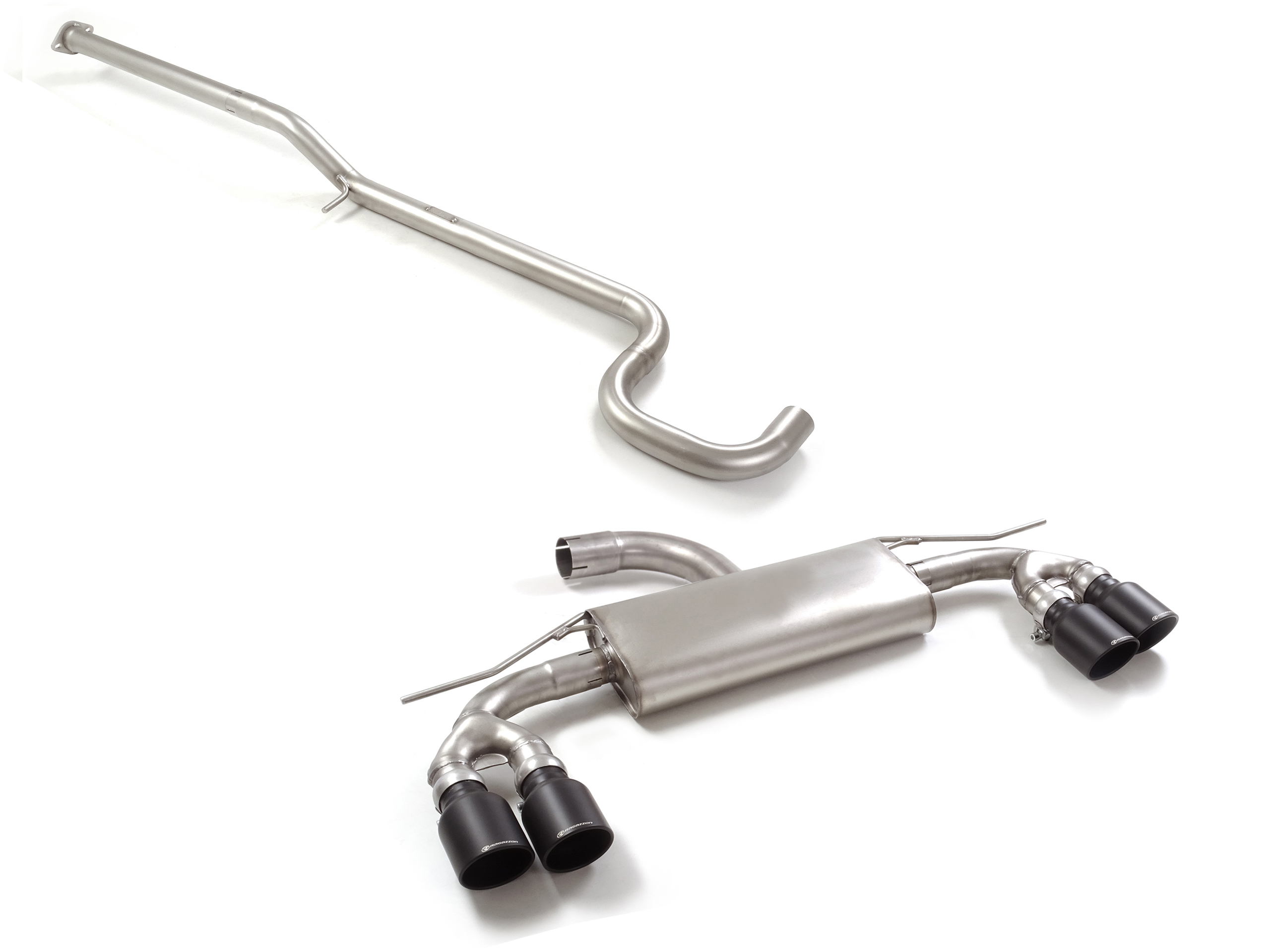 Tubo centrale Gr.N senza silenziatore inox + Posteriore inox sdoppiato con terminali rotondi 4 / 102 mm Sport Line Black sfalsati – Cupra Formentor (KM) 2020>> 2020>> – Ragazzon