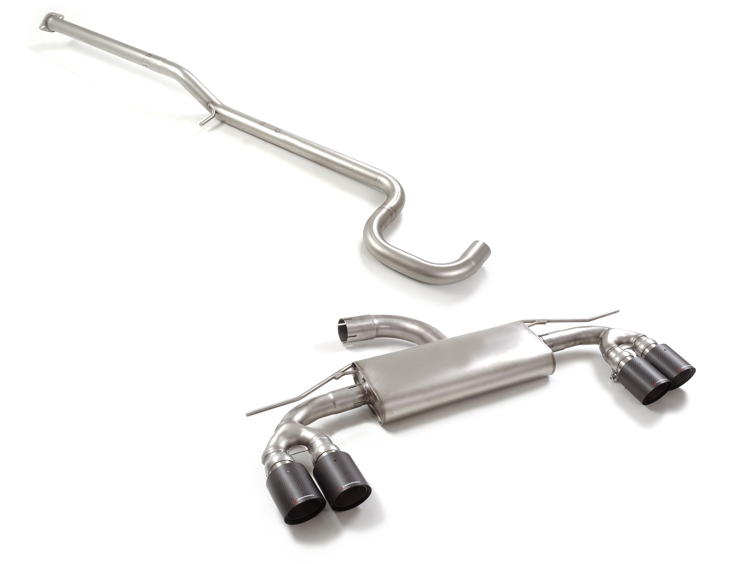 Tubo centrale Gr.N senza silenziatore inox + Posteriore inox sdoppiato con terminali rotondi 4 / 100 mm Carbon Shot sfalsati – Cupra Formentor (KM) 2020>> 2020>> – Ragazzon