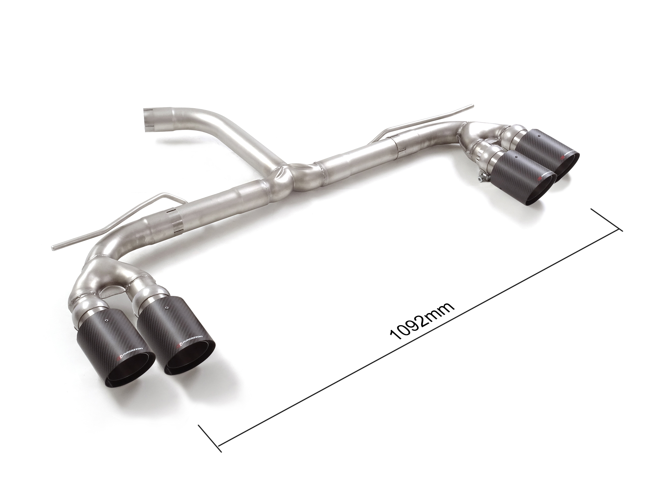 Tubo posteriore Gr. N inox sdoppiato con terminali rotondi 4 / 100 mm Carbon Shot sfalsati – Audi A3 (typ 8Y 2020>> – Ragazzon