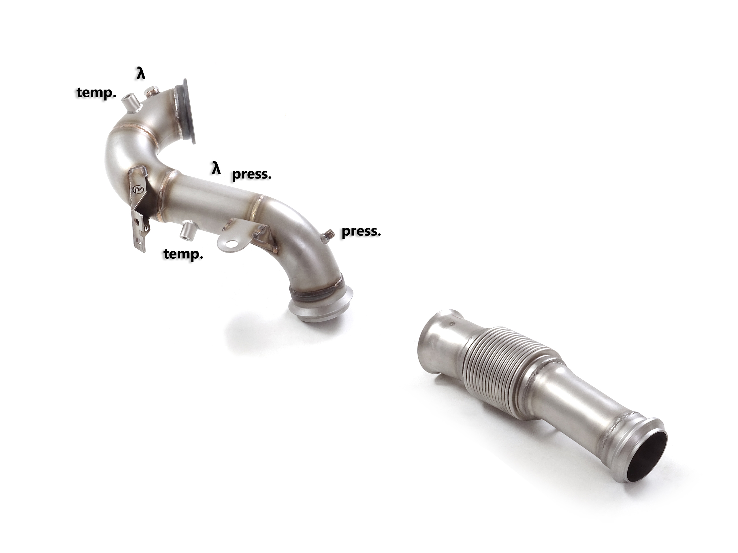 Tubo sostituzione catalizzatore Gr.N inox con rimozione filtro antiparticolato. Presenti tutti gli attacchi delle sonde originali. – Mercedes W177 / A45 2018>> – Ragazzon