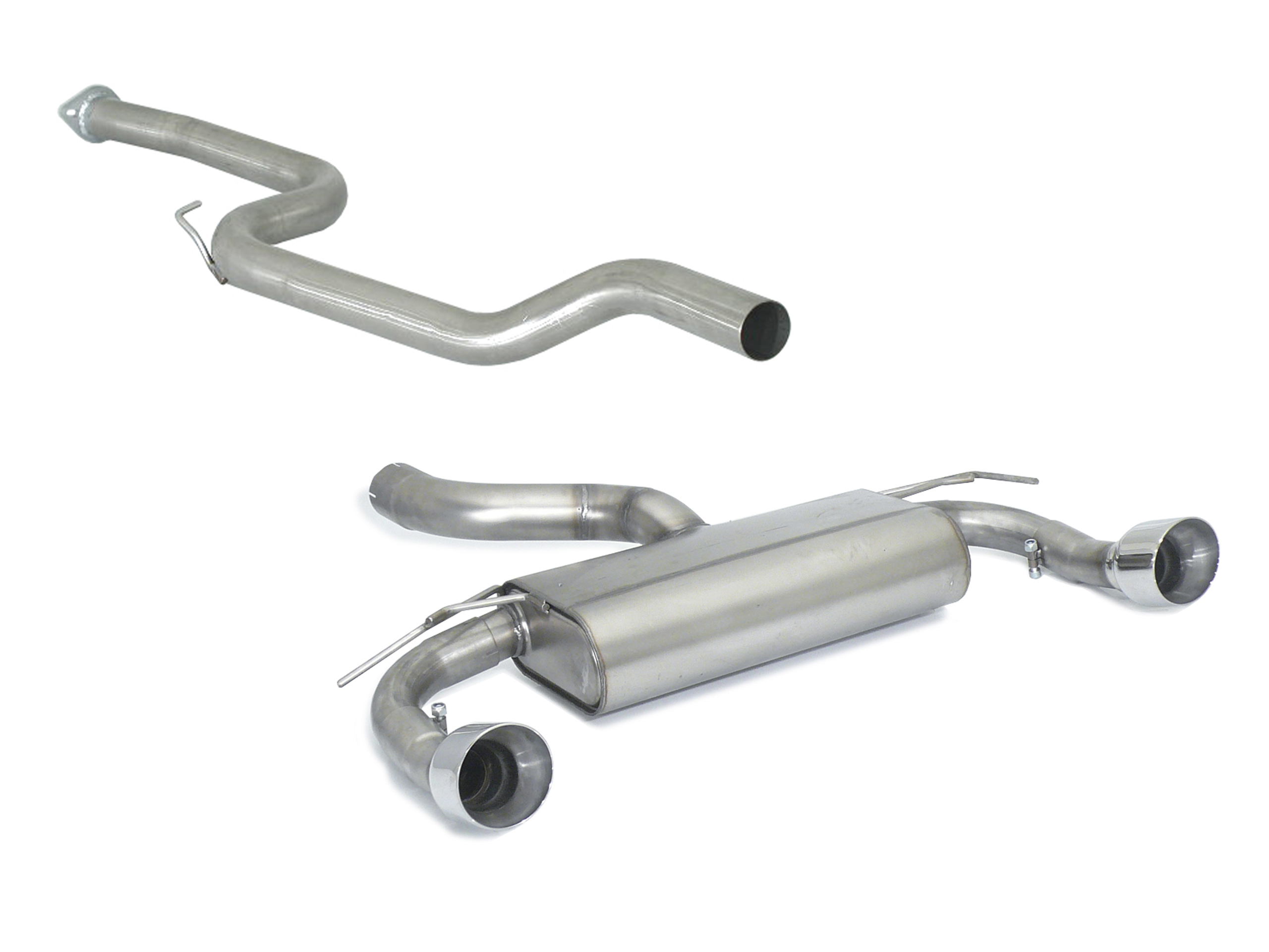 Tubo centrale Gr.N senza silenziatore inox + Posteriore inox sdoppiato con terminali rotondi 2 / 108 mm Sport Line – Ford Focus Mk2 (typ DA3) 2005>>2010 2005>> – Ragazzon