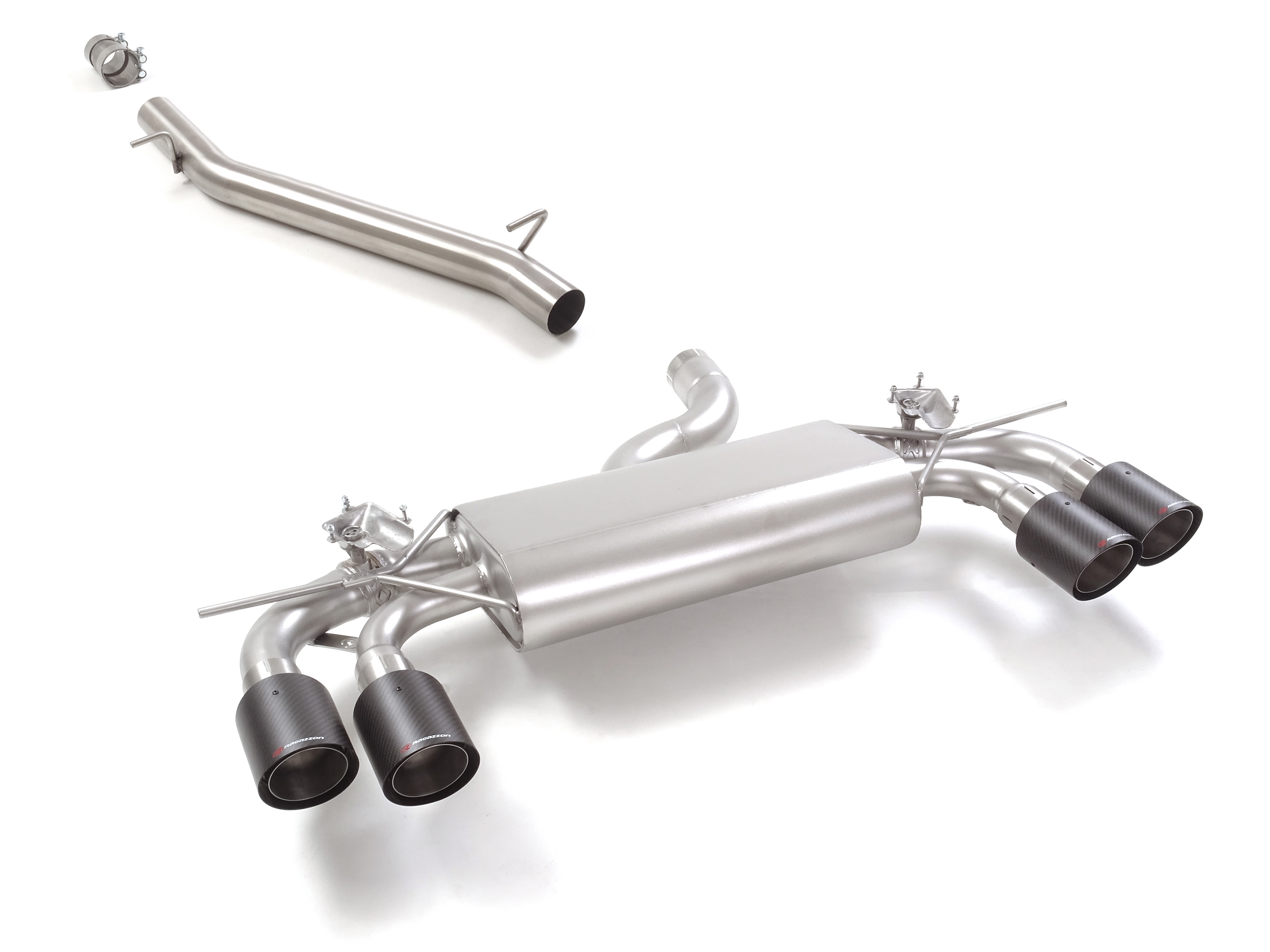Tubo centrale inox + Posteriore inox sdoppiato con terminali rotondi 4 / 100 mm Carbon Shot – Audi S3 (typ 8Y) 2020>> 2020>> – Ragazzon