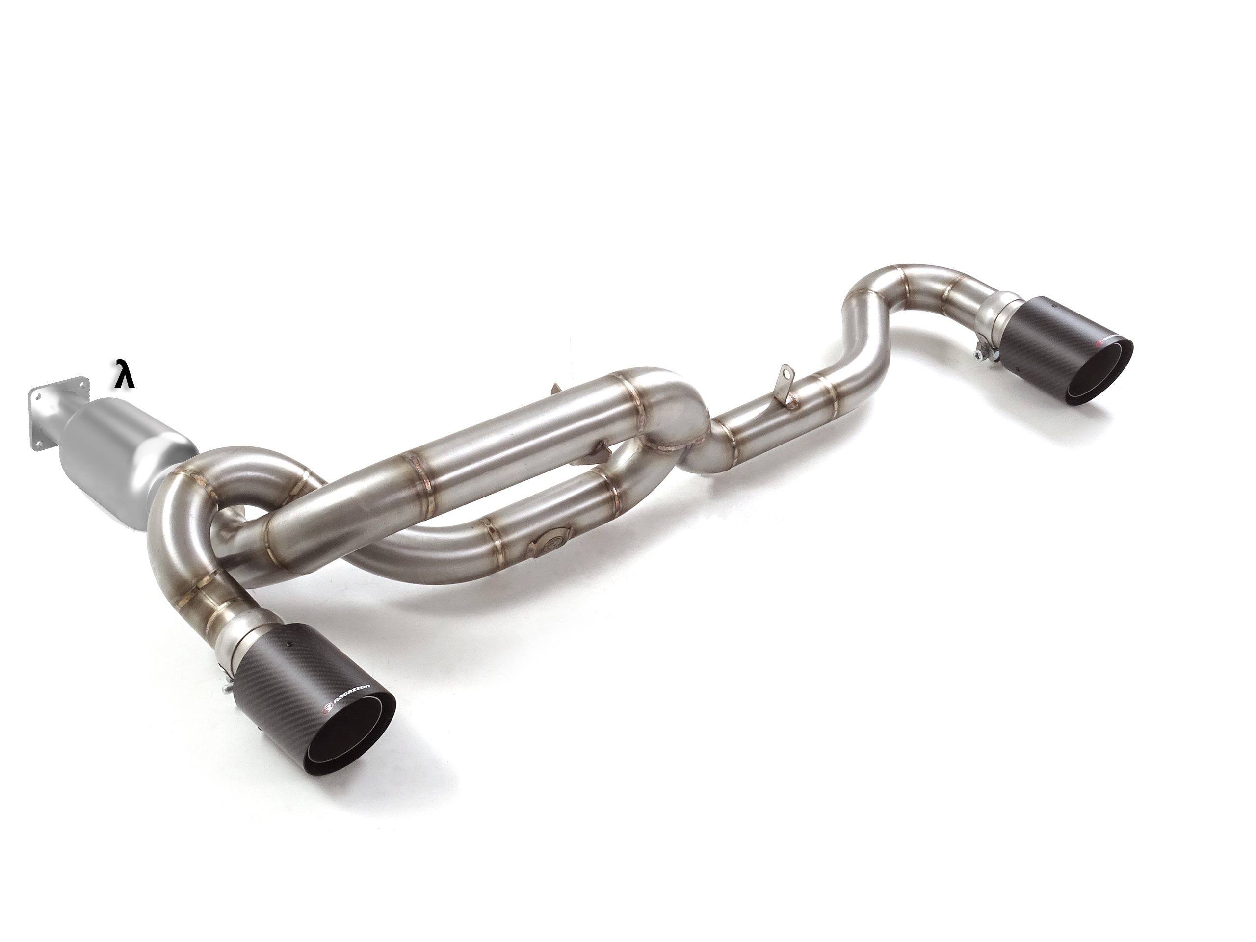 Tubo sostituzione catalizzatore Gr. N inox + Tubo posteriore Gr. N inox sdoppiato con terminali rotondi 2 / 100 mm Carbon Shot – Porsche 911 (964) 1989>>1994 1989>> – Ragazzon