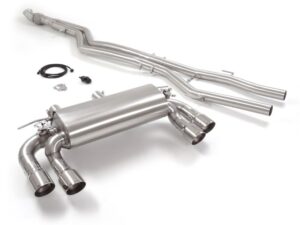 Tubo centrale inox + Posteriore inox sdoppiato con terminali rotondi 2 / 2x90 mm Sport Line sfalsati – BMW F87 2015>> – Ragazzon