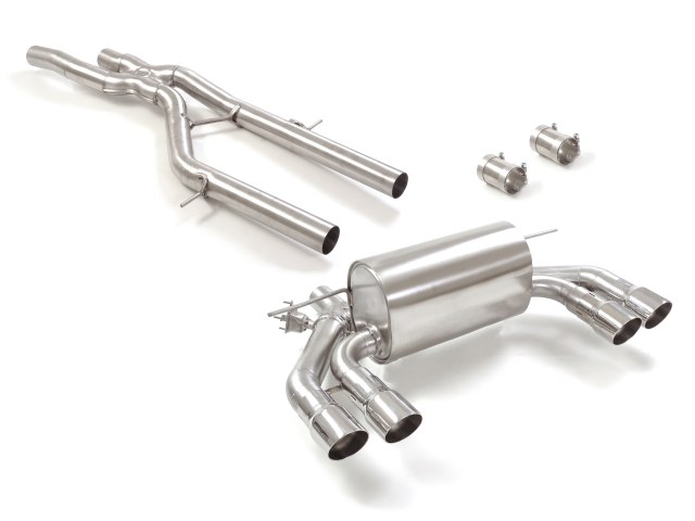 Tubo centrale inox + Posteriore inox sdoppiato con terminali rotondi 2 / 2x90 mm Sport Line sfalsati – BMW F87 2018>> – Ragazzon