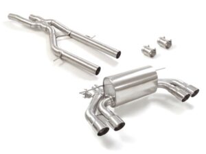 Tubo centrale inox + Posteriore inox sdoppiato con terminali rotondi 2 / 2x90 mm Sport Line sfalsati – BMW F87 2018>> – Ragazzon