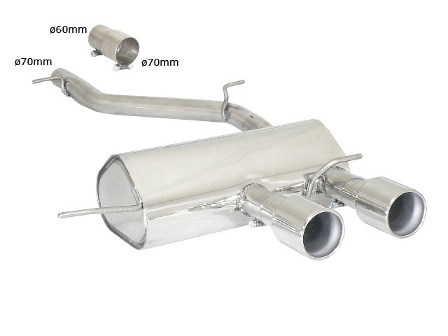 Posteriore inox con terminali centrali 2 / 102 mm - Linea maggiorata diametro 70 mm – Volkswagen Golf Mk6 (typ 1K) 2010>> – Ragazzon