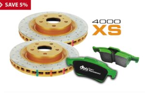 Kit pastiglie e dischi sportivi - 4000 Series Slotted / Drilled & Street Performance Brake Pads (2x DBA4654XS-10 + DB1678SP)