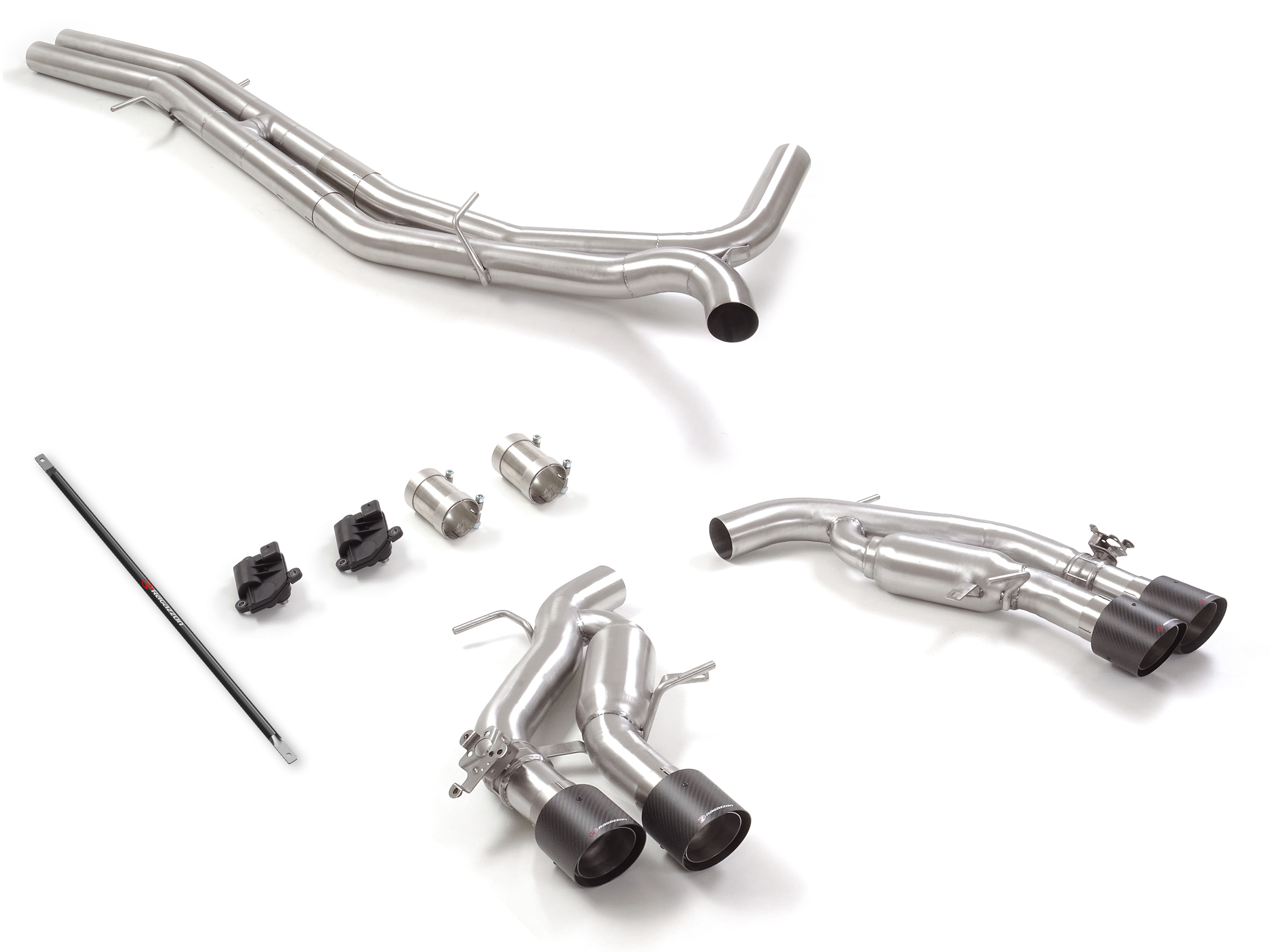 Scarico Sportivo Tubo Centrale Sdoppiato Carbon Shot Sfalsati Audi RS6 (typ F2 - C8) 4.0TFSI - 76mm