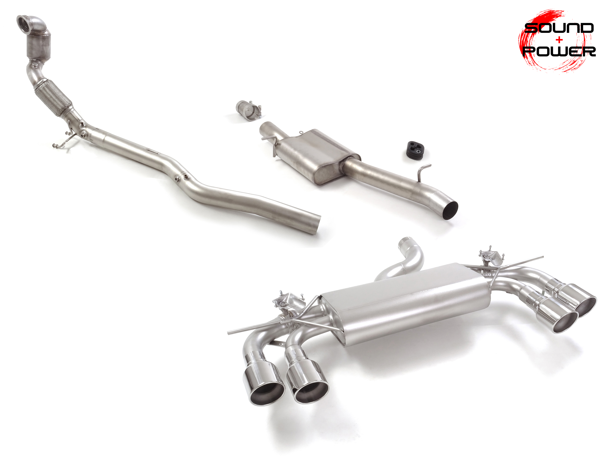 Scarico Sportivo Catalizzatore Metallico Sdoppiato Terminali 4x102mm Sport Line Volkswagen Golf Mk8.5 (typ CD) R 2.0TSI 4motion (245kW) - 76mm